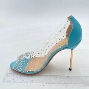 FSJ Women Studded Pointed Toe Transparent Pumps High Heels Shoes with Cute